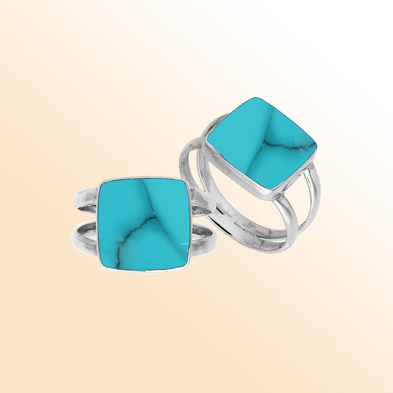 Sterling Silver Handcrafted Turquoise Shell Square Shape Statement Ring
