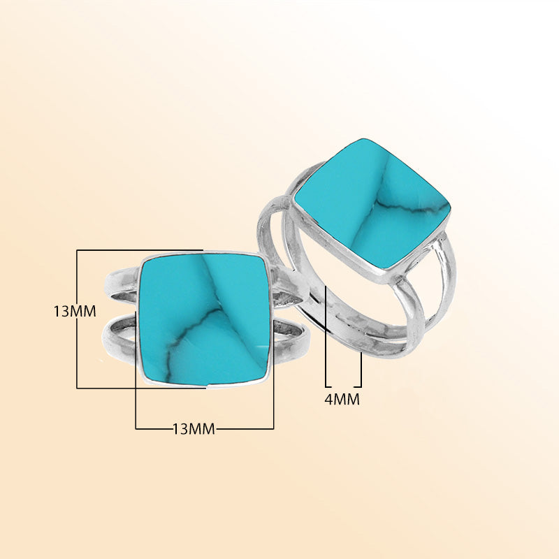 Sterling Silver Handcrafted Turquoise Shell Square Shape Statement Ring