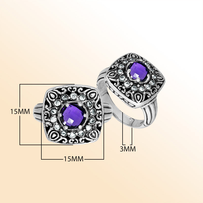 Sterling Silver Handcrafted Amethyst Quartz Square Shape Statement Ring