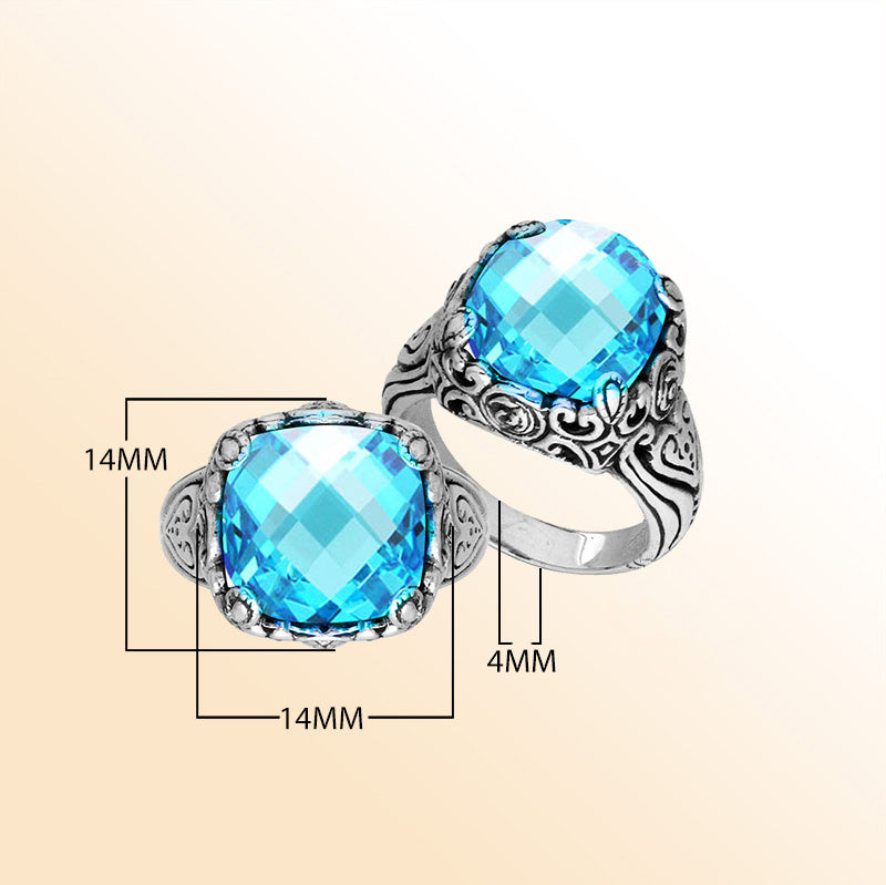 Sterling Silver Handcrafted Blue Topaz Quartz Ornate Statement Ring