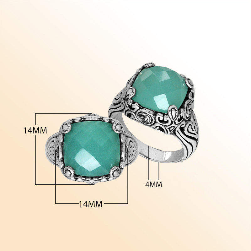 Sterling Silver Handcrafted Green Chalcedony Quartz Ornate Statement Ring