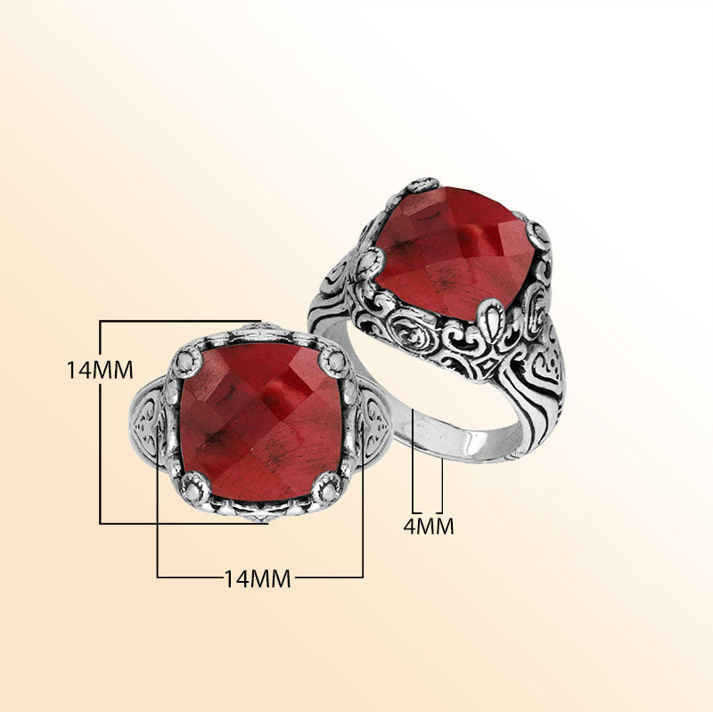 Handcrafted Sterling Silver Cushion Shape Ruby Ring in Balinese design