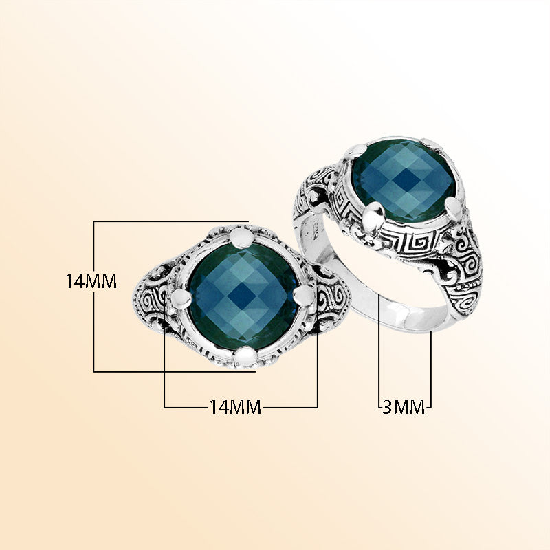 Elegant Sterling Silver Balinese Design Ring With London Blue Topaz Quartz Stone