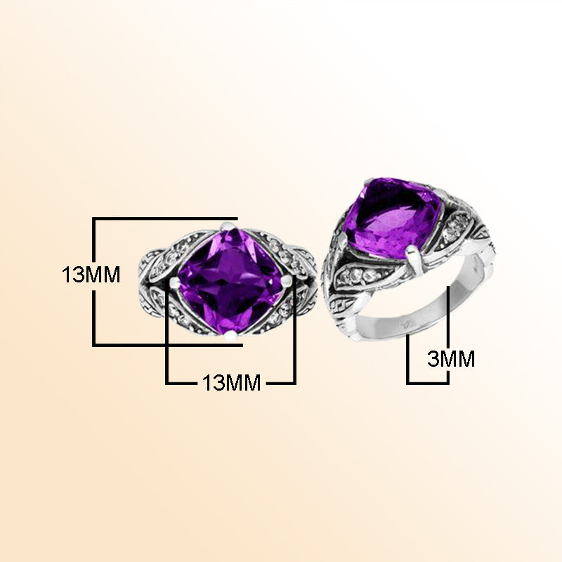 Elegant Sterling Silver Balinese Design Ring With Amethyst Quartz And Cubic Zirconia Stones