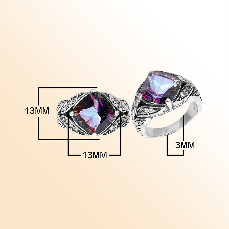 Elegant Sterling Silver Balinese Design Ring With Mystic Quartz And Cubic Zirconia Stones
