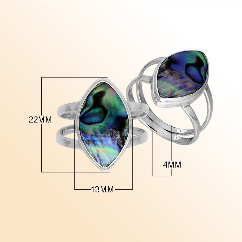 Elegant Sterling Silver Marquise Shape Ring With Abalone Shell In Balinese Design