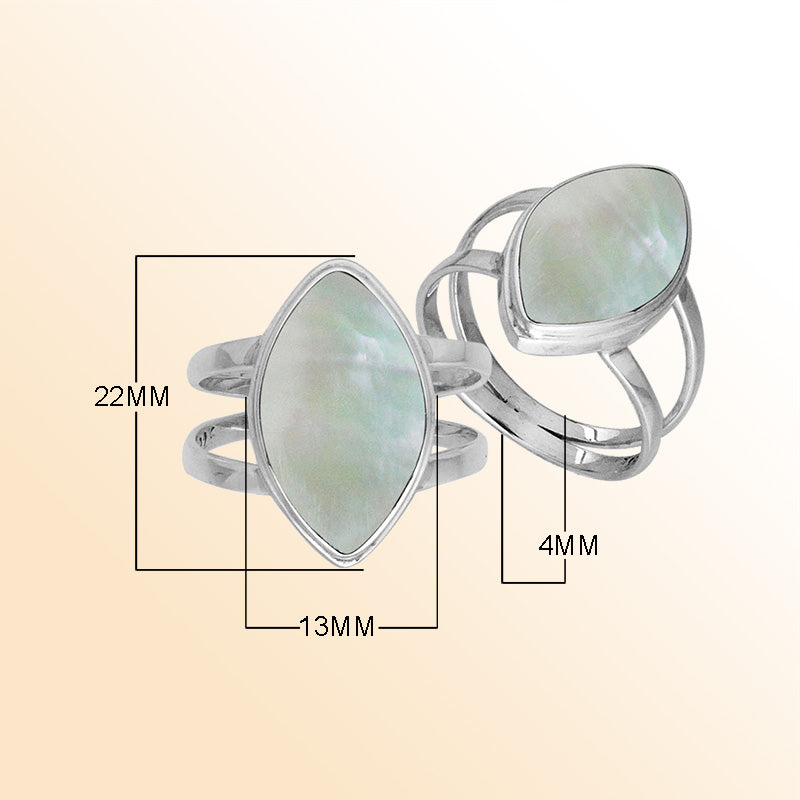 Elegant Sterling Silver Marquise Shape Ring With Mother Of Pearl In Balinese Design