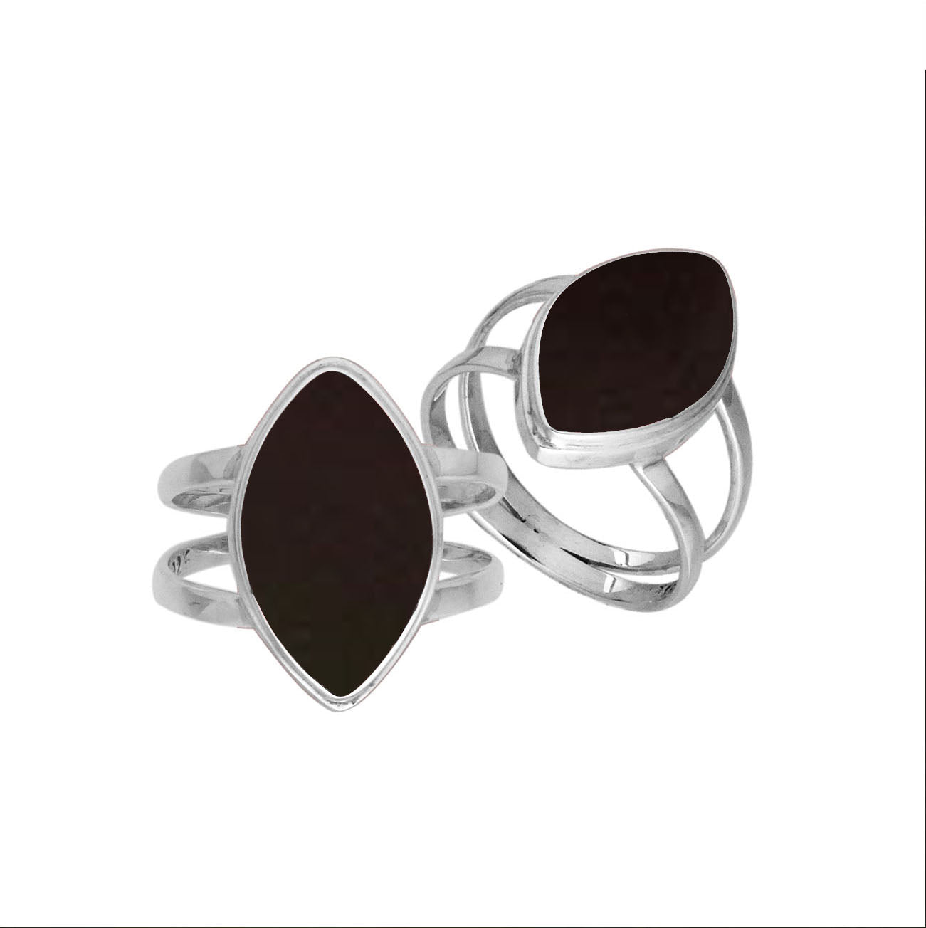 Elegant Sterling Silver Marquise Shape Ring With Black Shell In Balinese Design