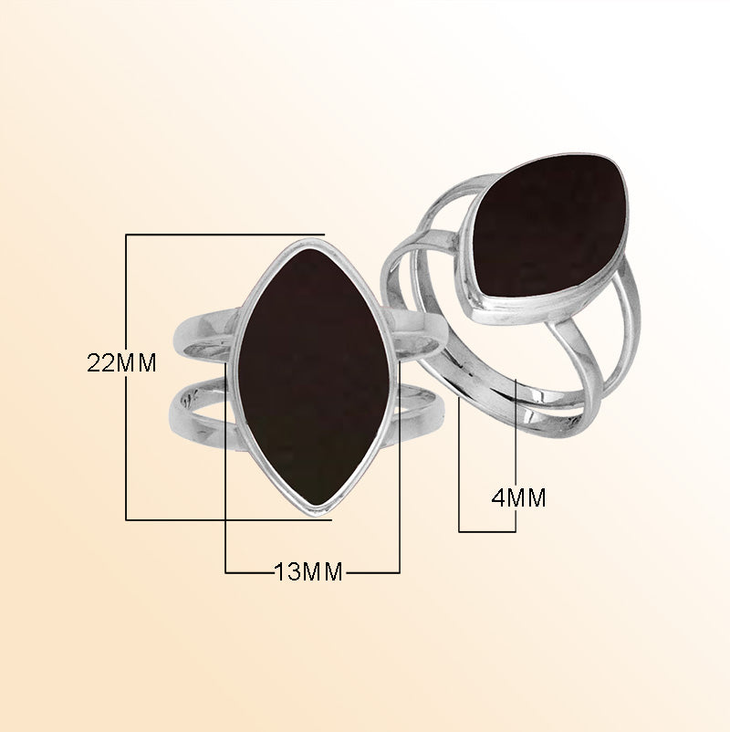 Elegant Sterling Silver Marquise Shape Ring With Black Shell In Balinese Design