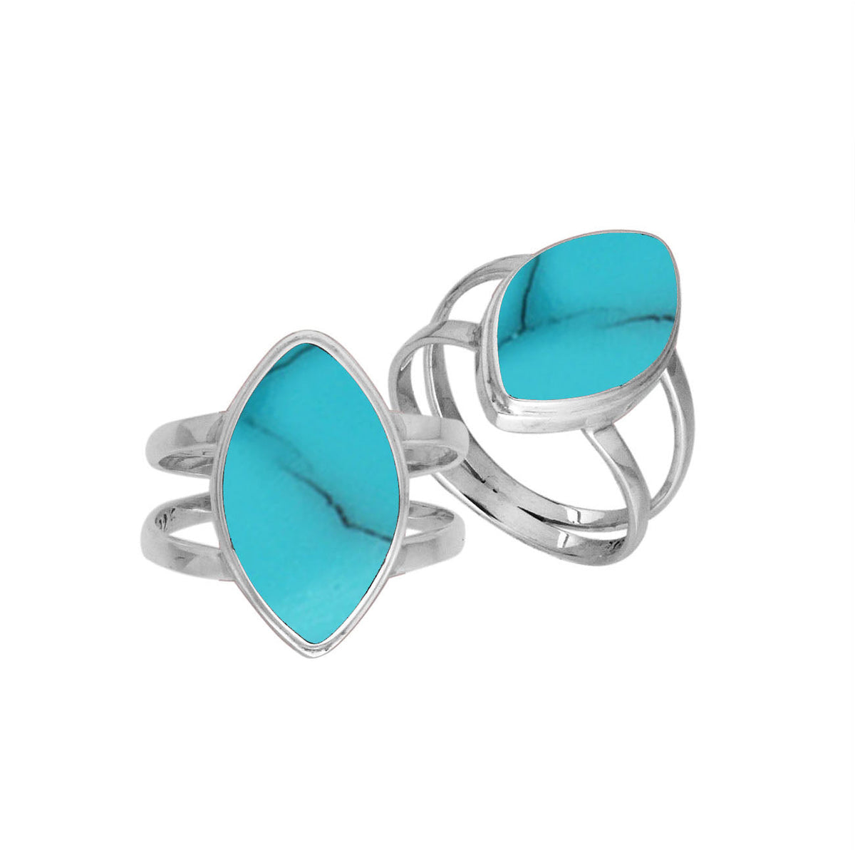 Elegant Sterling Silver Marquise Shape Ring With Turquoise Shell In Balinese Design