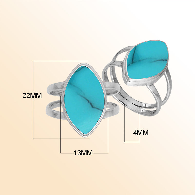 Elegant Sterling Silver Marquise Shape Ring With Turquoise Shell In Balinese Design
