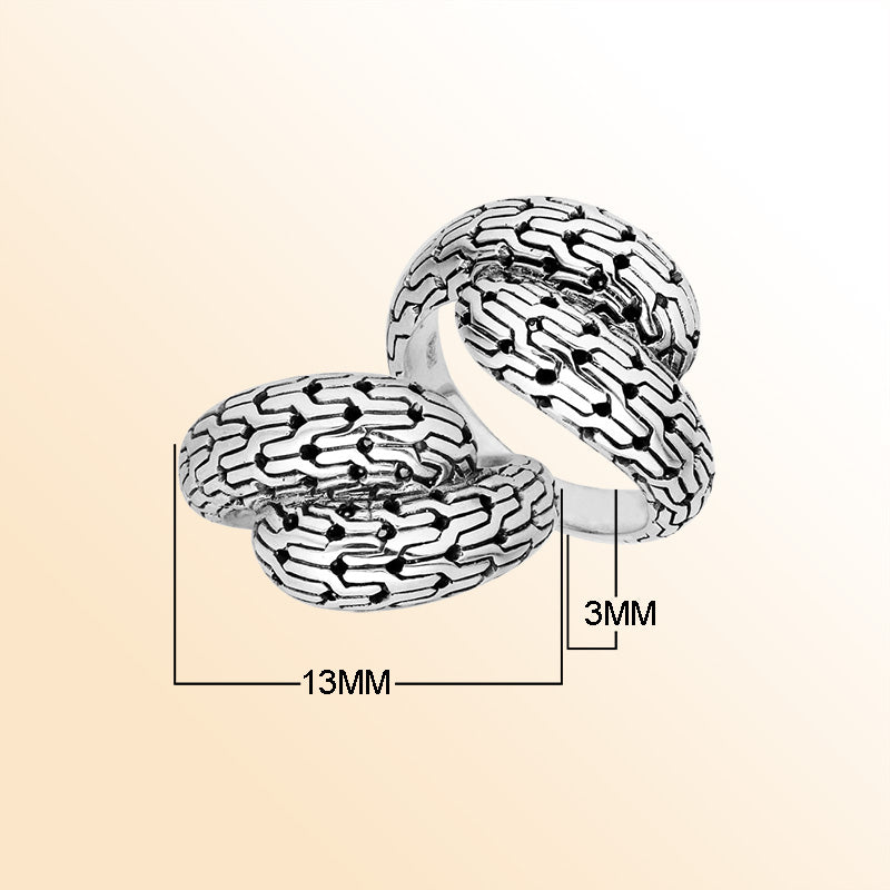 Elegant Sterling Silver Bold Pattern Ring In Balinese Design