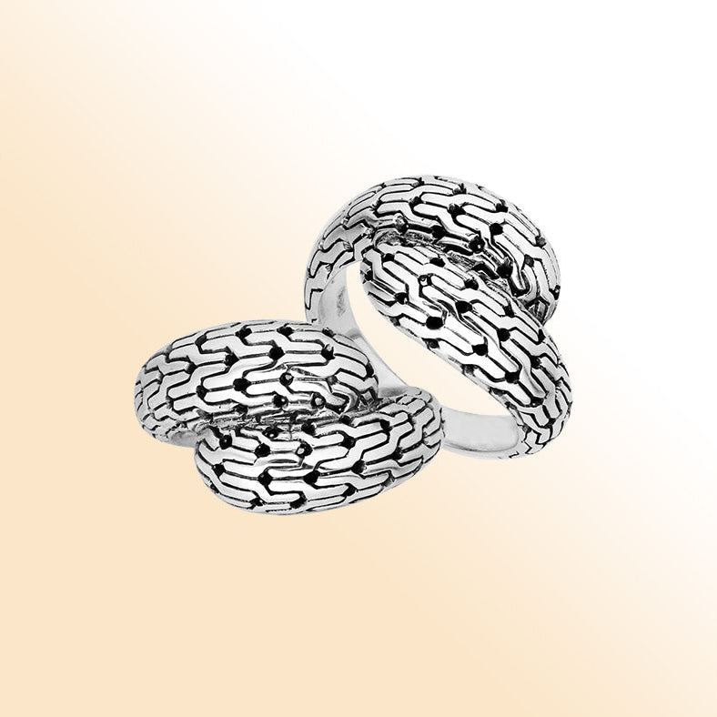 Elegant Sterling Silver Bold Pattern Ring In Balinese Design