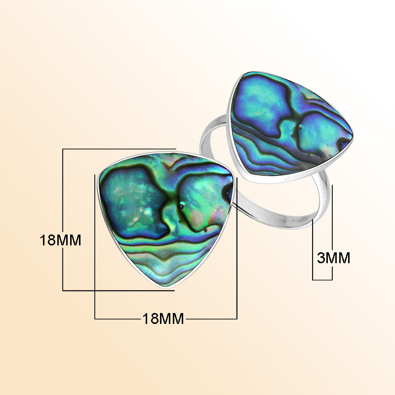 Elegant Sterling Silver Triangle Shape Ring With Abalone Shell In Balinese Design