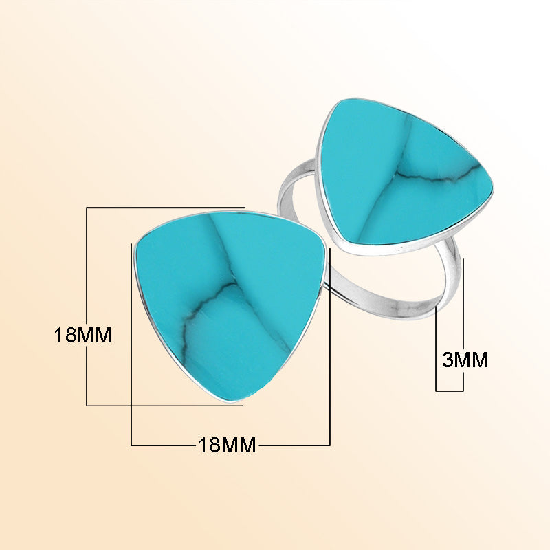 Elegant Sterling Silver Triangle Shape Ring With Turquoise Shell In Balinese Design
