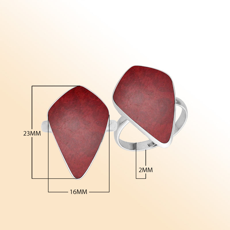 Sterling Silver Elongated Abstract Statement Ring With Red Coral