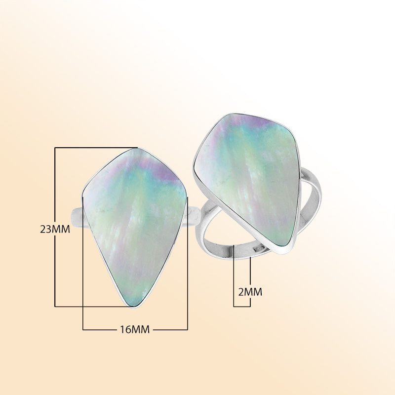 Sterling Silver Elongated Abstract Statement Ring With Mother Of Pearl