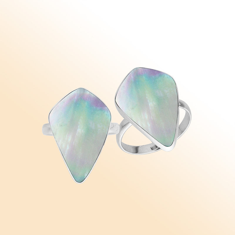 Sterling Silver Elongated Abstract Statement Ring With Mother Of Pearl