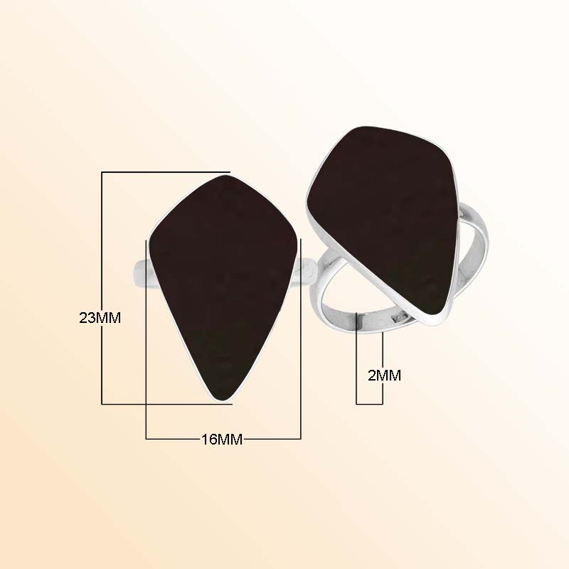 Sterling silver Midnight Muse ring with elongated Black Shell inlay and sculptural asymmetrical statement design