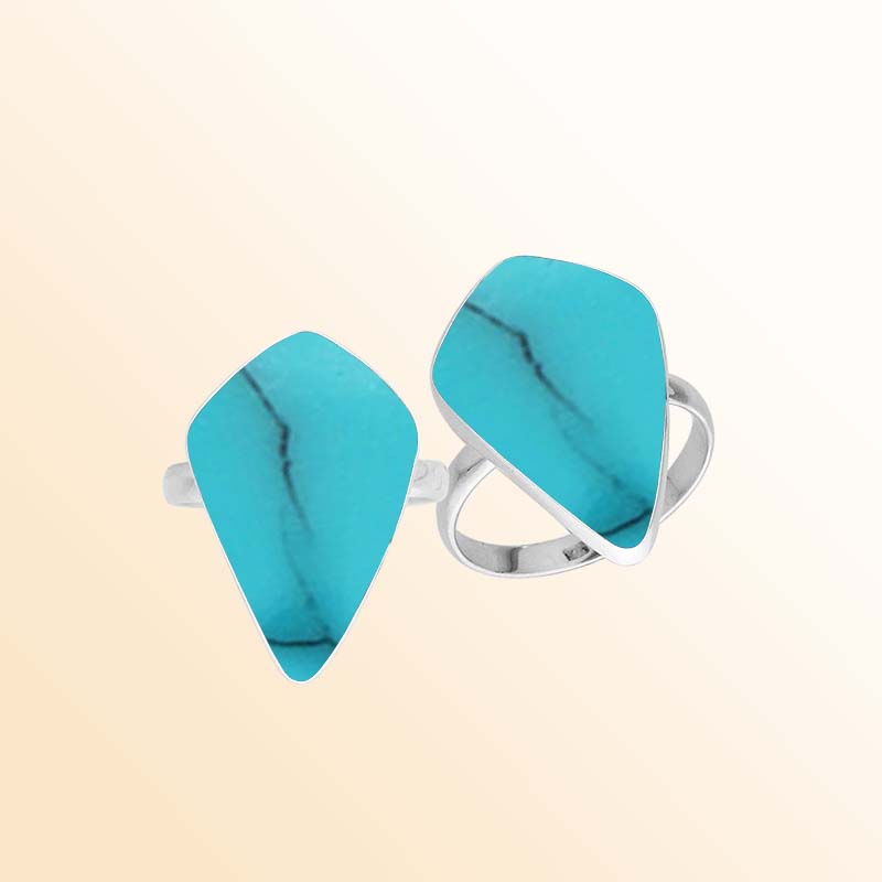 Sterling silver Midnight Muse ring with elongated Turquoise Shell inlay and sculptural asymmetrical statement design