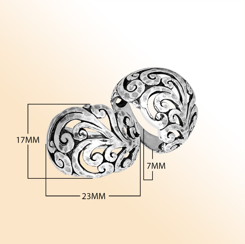 Sterling Silver Balinese Oxidized Dome Statement Ring With Swirl Design