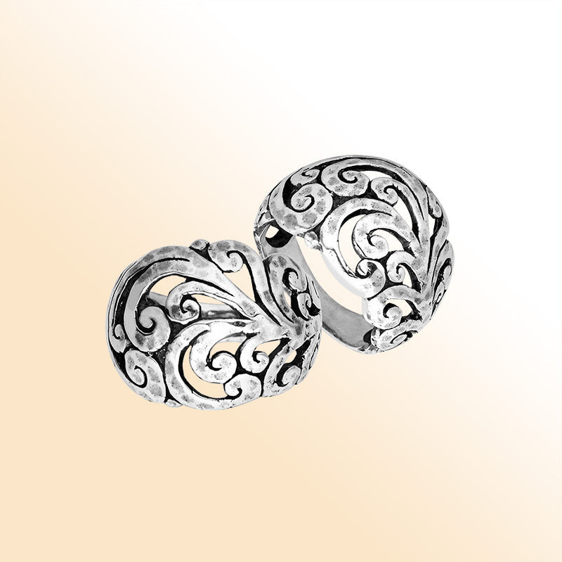 Sterling Silver Balinese Oxidized Dome Statement Ring With Swirl Design