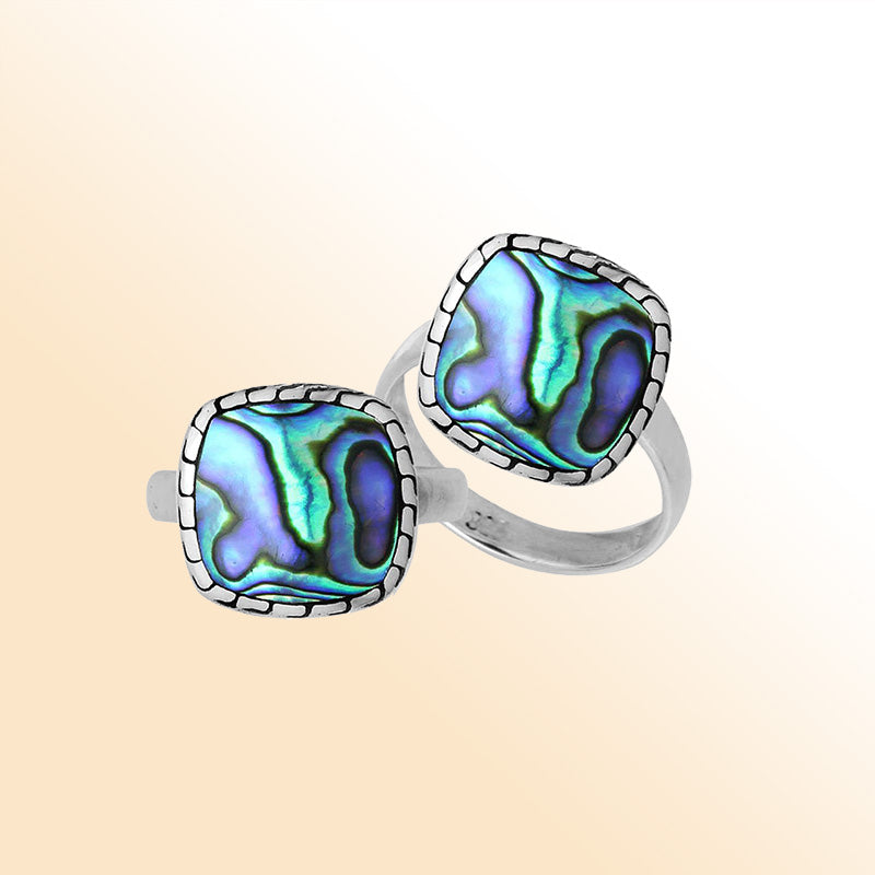Sterling Silver Cushion Shape Textured Statement Ring With Abalone Shell