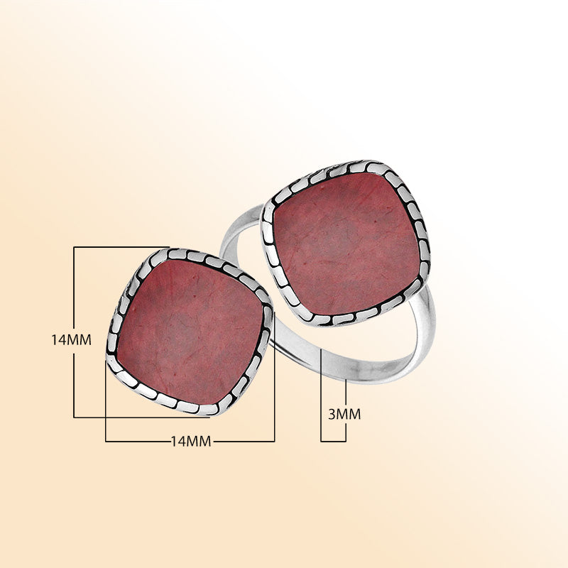 Sterling Silver Cushion Shape Textured Statement Ring With Red Coral