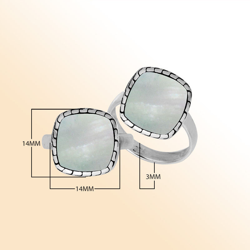 Sterling Silver Cushion Shape Textured Statement Ring With Mother Of Pearl