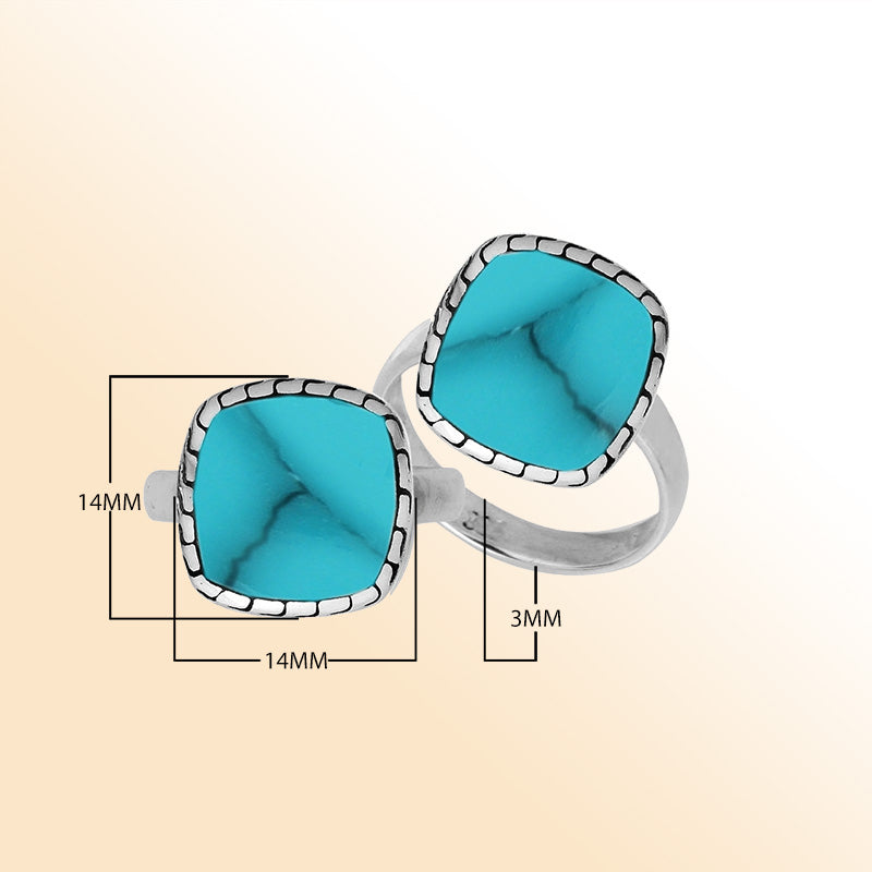Sterling Silver Cushion Shape Textured Statement Ring With Turquoise Shell