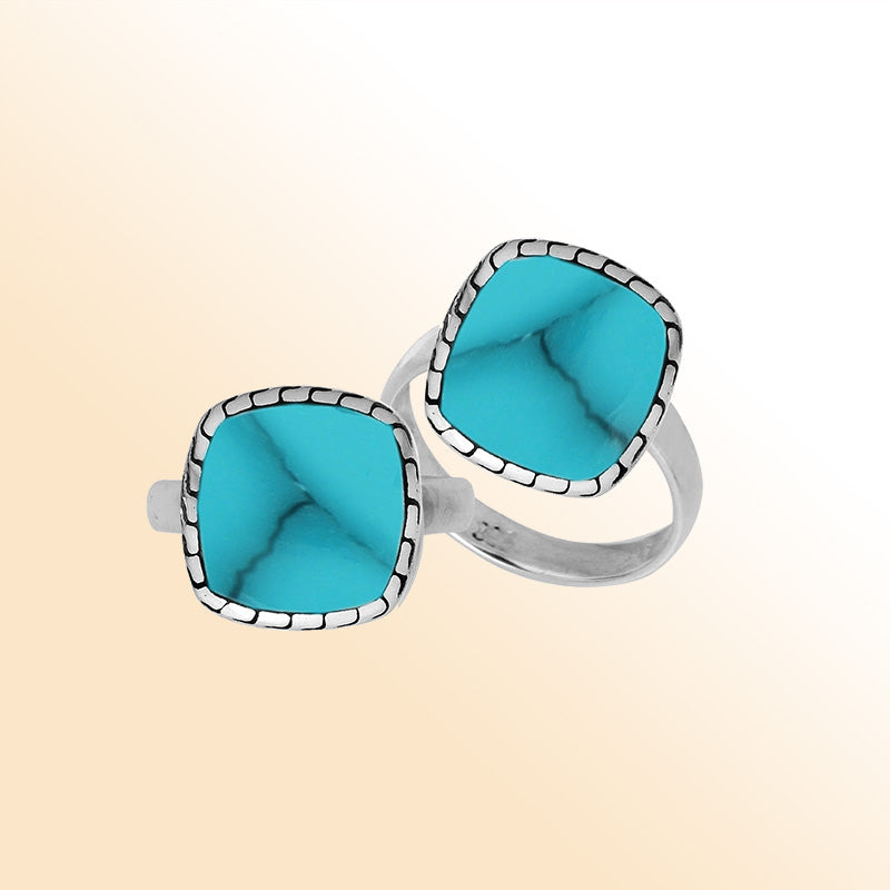 Sterling Silver Cushion Shape Textured Statement Ring With Turquoise Shell