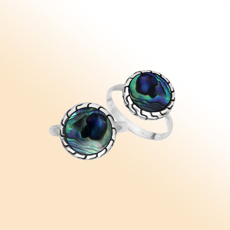 Sterling Silver Round Shape Textured Statement Ring With Abalone Shell