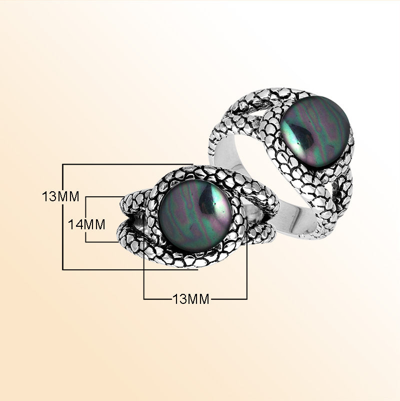 Sterling Silver Gray Pearl Round Shape Statement Ring With Artistic Design