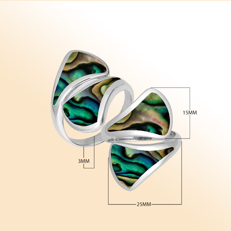 Sterling Silver Abalone Shell Modern Open Shape Statement Ring With Artistic Design