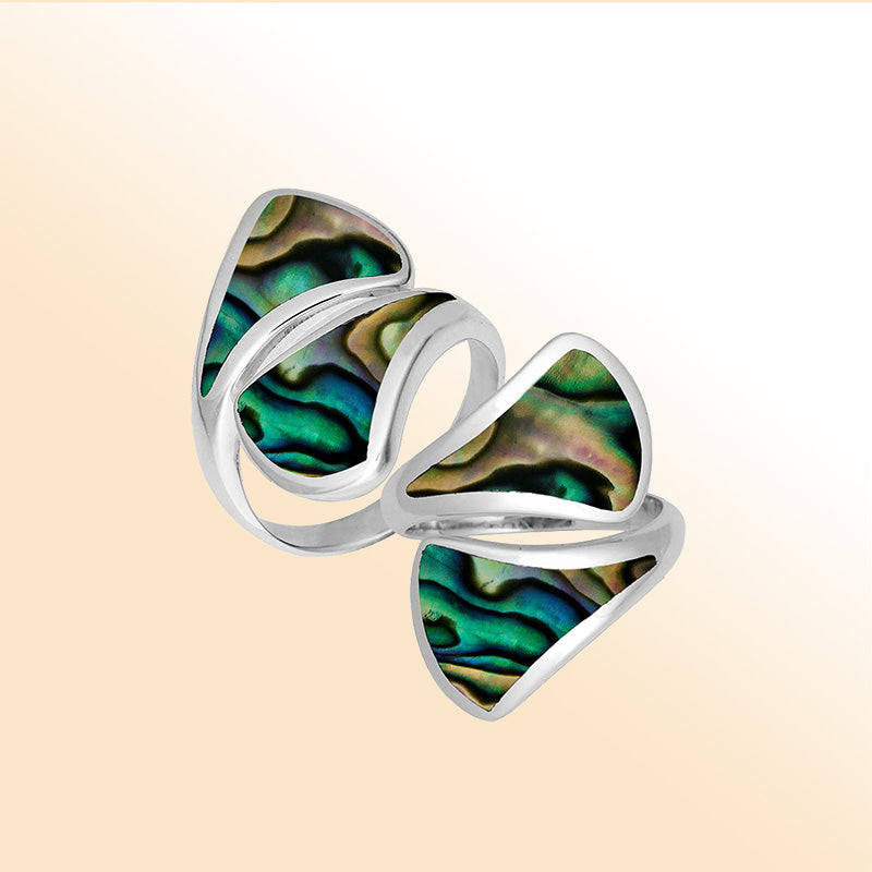 Sterling Silver Abalone Shell Modern Open Shape Statement Ring With Artistic Design