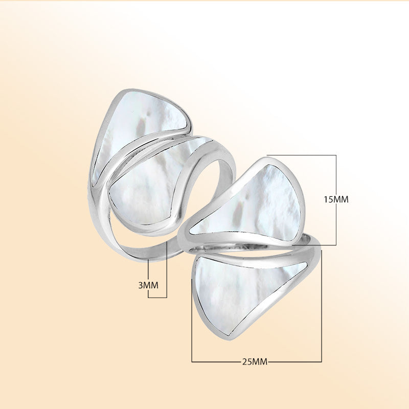Sterling Silver Mother Of Pearl Modern Open Shape Statement Ring With Artistic Design