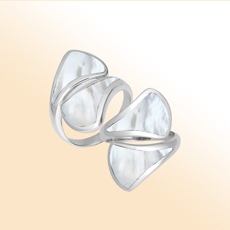 Sterling Silver Mother Of Pearl Modern Open Shape Statement Ring With Artistic Design