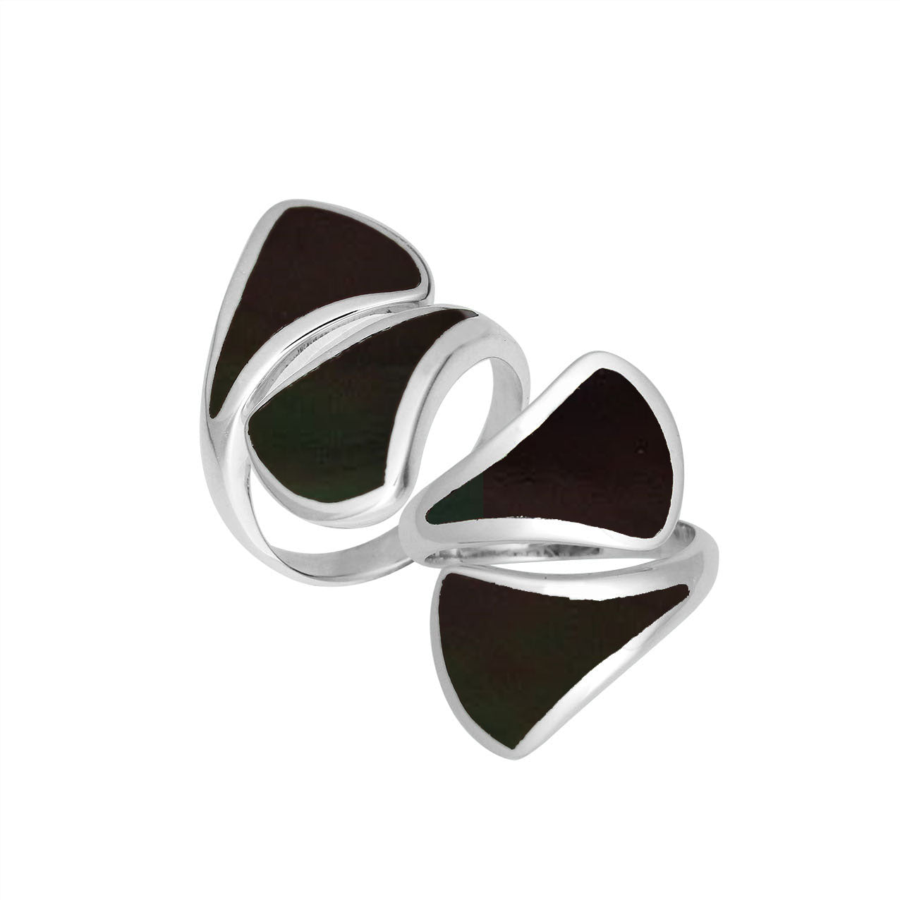 Sterling Silver Black Shell Modern Open Shape Statement Ring With Artistic Design