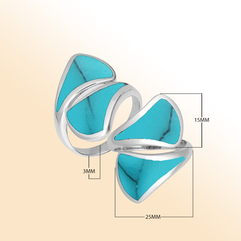 Sterling Silver Turquoise Shell Modern Open Shape Statement Ring With Artistic Design