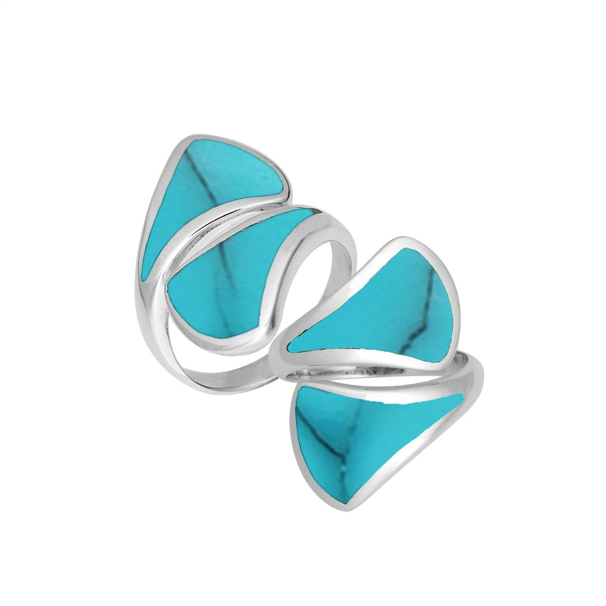 Sterling Silver Turquoise Shell Modern Open Shape Statement Ring With Artistic Design