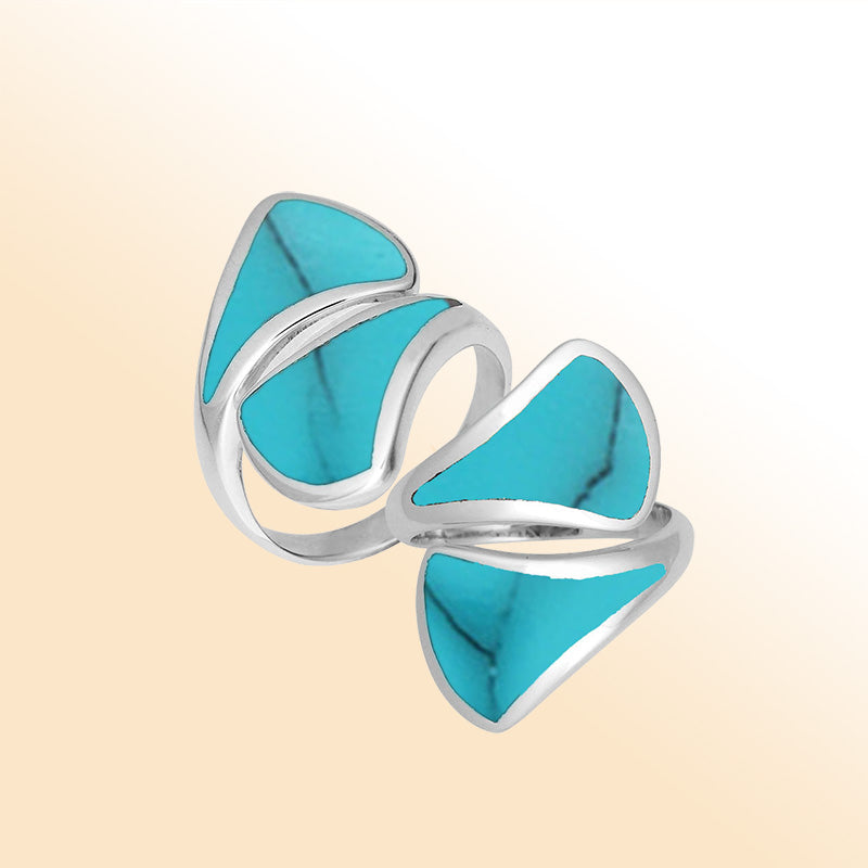 Sterling Silver Turquoise Shell Modern Open Shape Statement Ring With Artistic Design