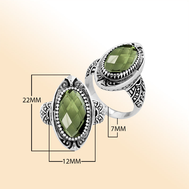 Sterling Silver Green Amethyst Quartz Oval Shape Balinese Vintage Statement Ring