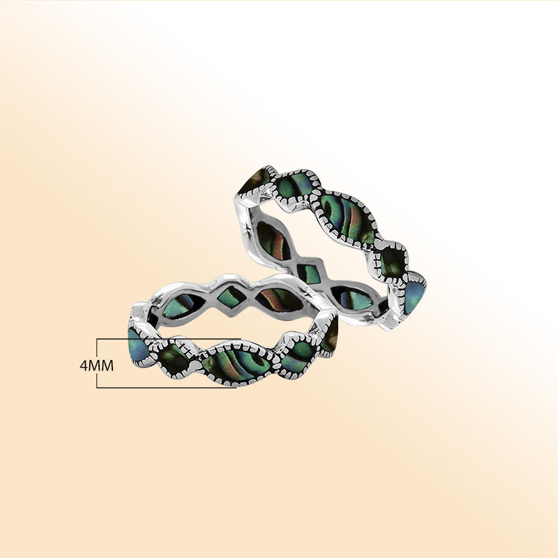 Elegant sterling silver Abalone Shell wave band ring with Balinese handcrafted detailing