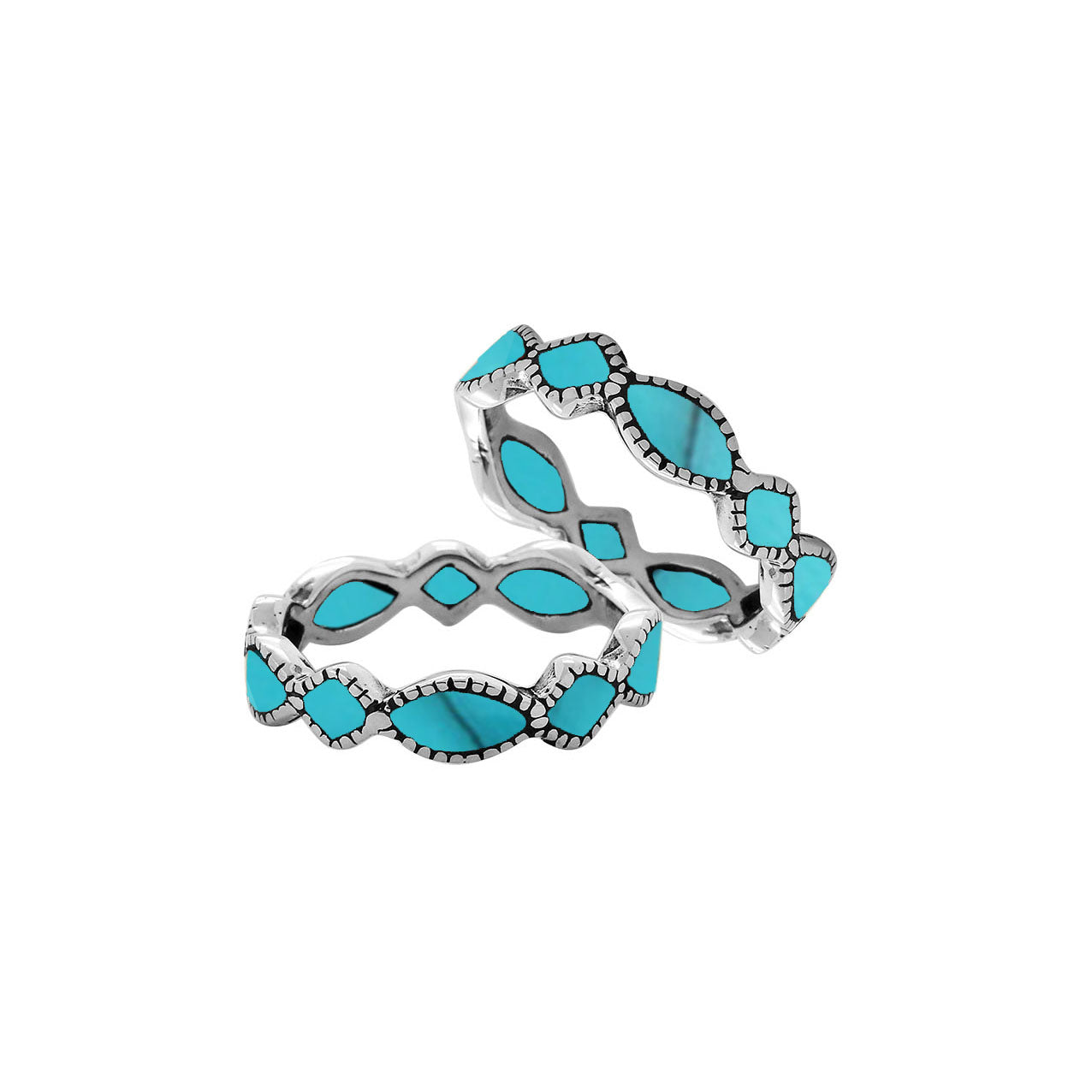 Elegant sterling silver Turquoise Shell wave band ring with Balinese handcrafted detailing