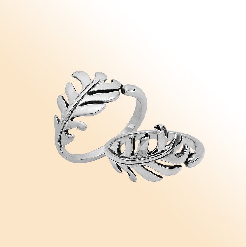Balinese silver feather shape simple designer ring with polished finish