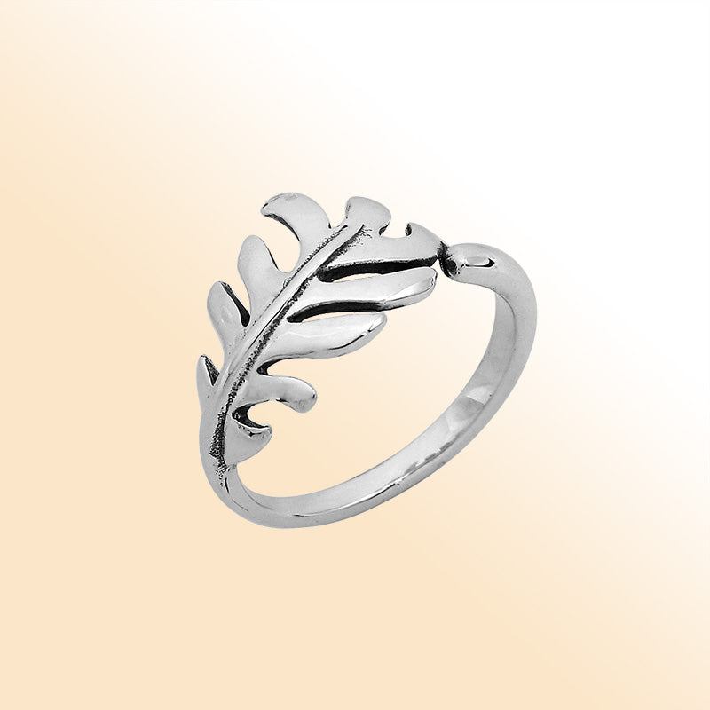 Balinese silver feather shape simple designer ring with polished finish