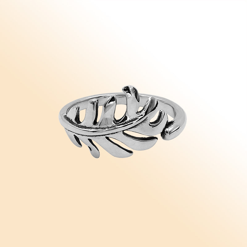 Balinese silver feather shape simple designer ring with polished finish