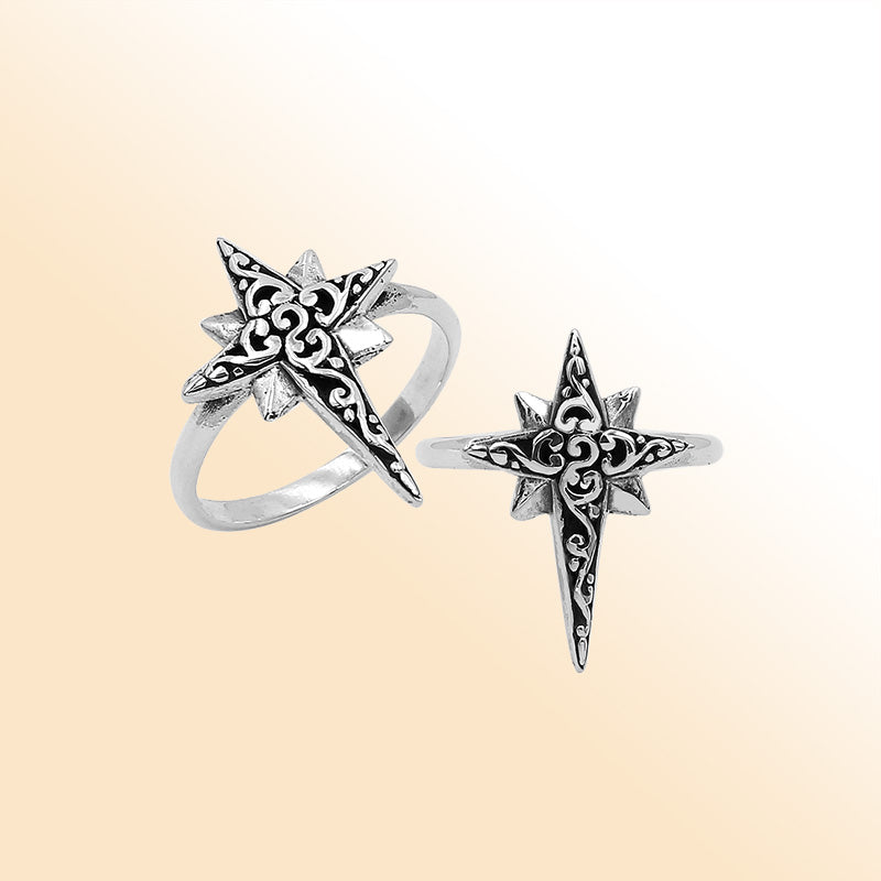 Balinese silver compass shape ring with polished designer finish