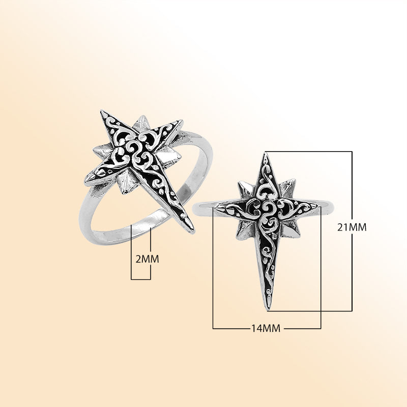 Balinese silver compass shape ring with polished designer finish