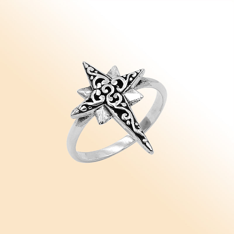 Balinese silver compass shape ring with polished designer finish